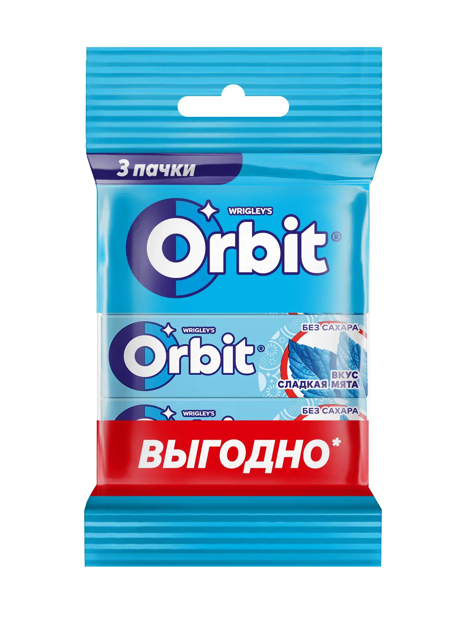 Жевательная резинка Orbit Сладкая мята без сахара, 3 пачки по 13,6 гр., обертка
