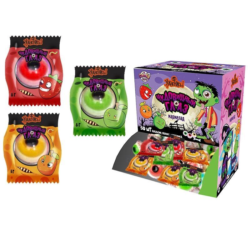 Мармелад жевательный Fan Candy Lab Чудовищный глаз ассорти со вкусами яблока апельсина клубники 8 гр., флоу-пак