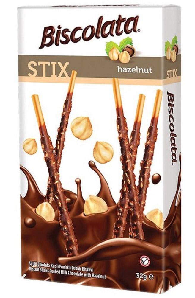 Палочки Biscolata бисквитные покрытые молочным шоколадом с лесным орехом 32 гр., картон
