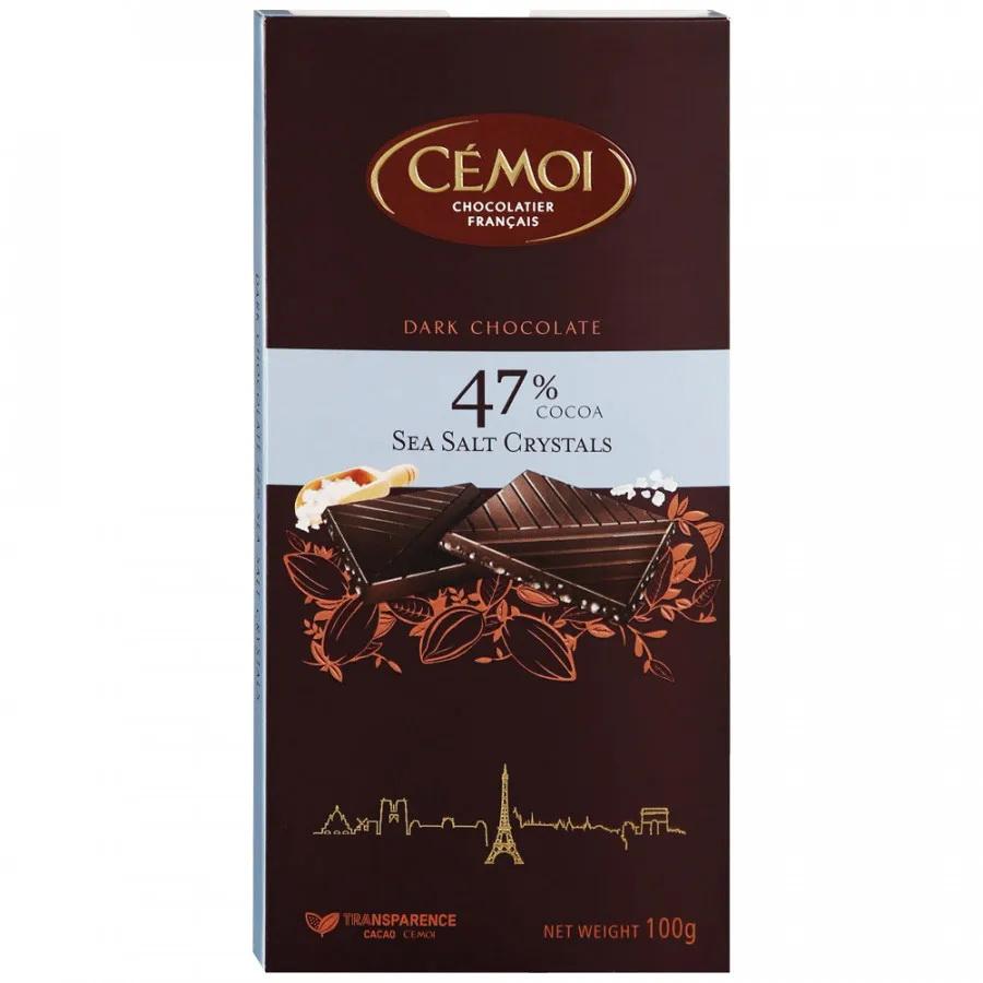 Шоколад Cemoi горький 47% тонкая плитка с кристаллами морской соли, 100 гр., картон