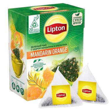 Чай Lipton Mandarin Orange Green Tea зеленый 20 пирамидок, 36 гр., картон