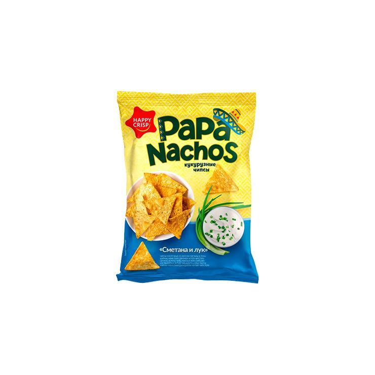 Чипсы Papa Nachos кукурузные сметана и лук 75 гр., флоу-пак