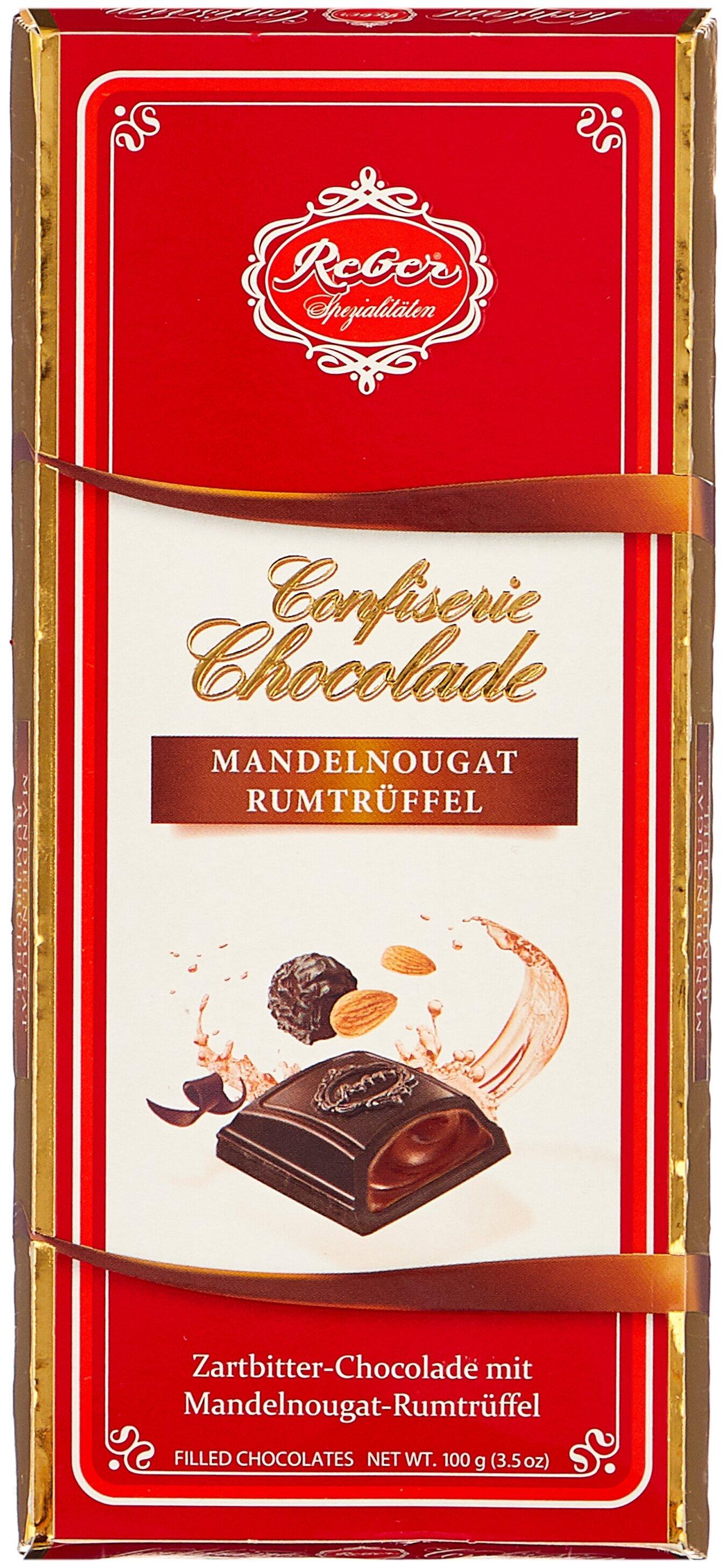 Шоколад Reber Almond Praline-Rum Truffle горький с трюфильной начинкой из миндаля и рома, 100 гр., картон
