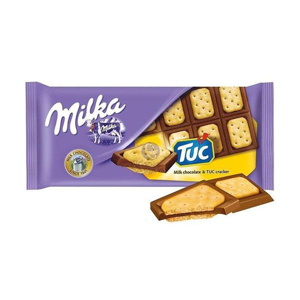 Шоколад Milka молочный с соленым крекером TUC, 90 гр., обертка