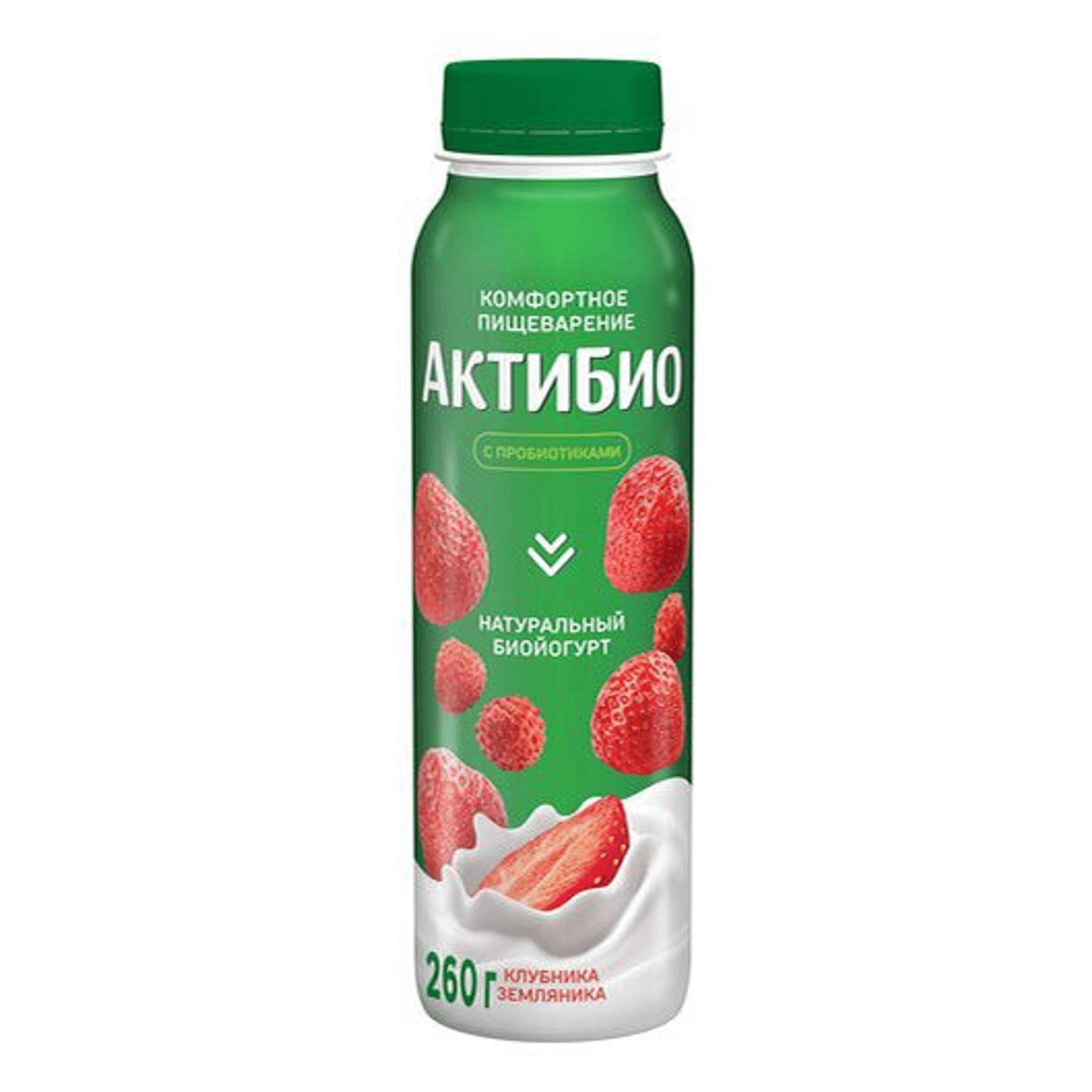 Йогурт питьевой Актибио клубника земляника 1,5% 260 гр., ПЭТ