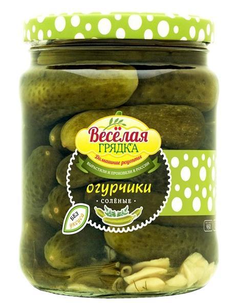 Огурцы Веселая грядка соленые бочковые без уксуса 680 гр., стекло