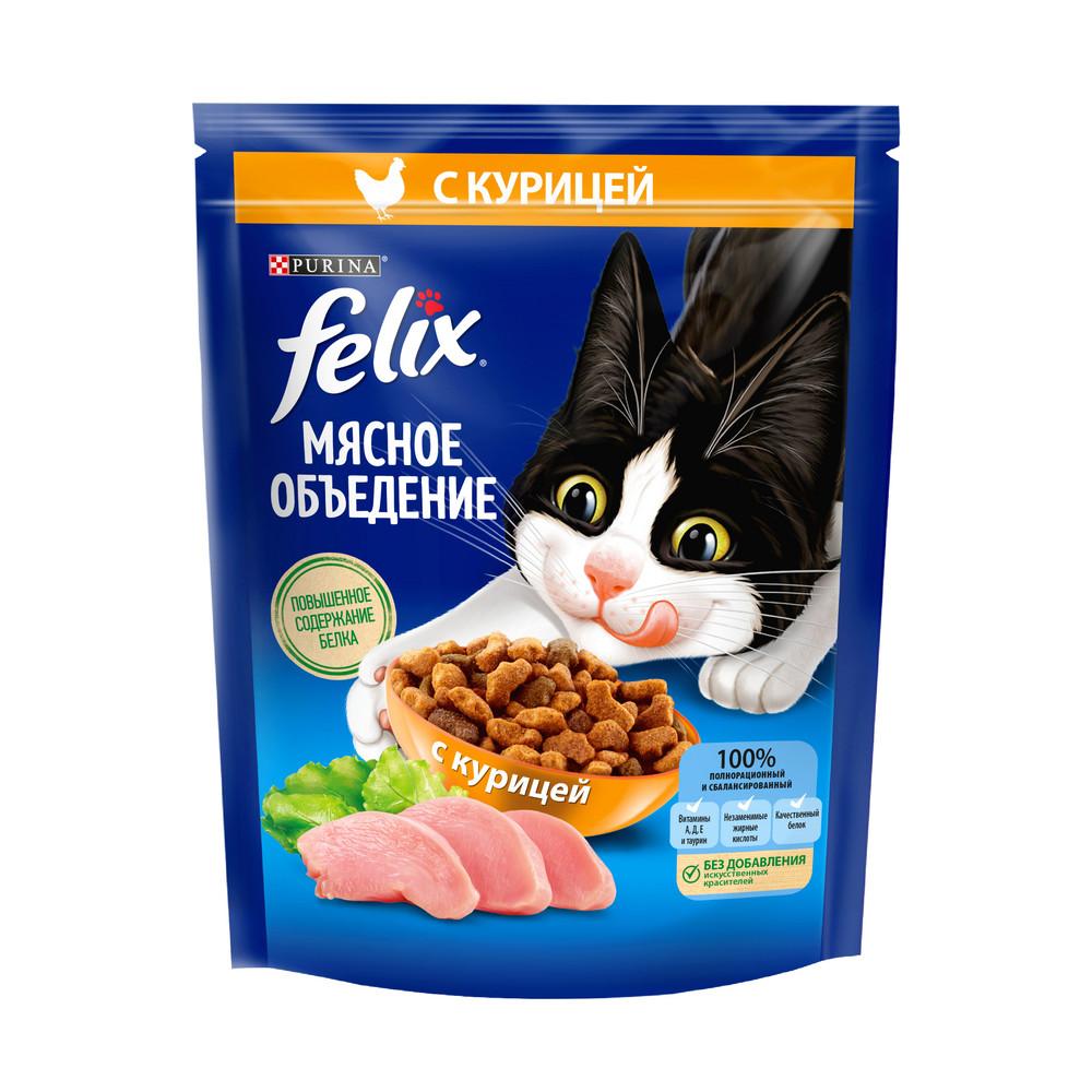 Сухой корм Felix Мясное объедение для взрослых кошек, с курицей 200 гр., дой-пак