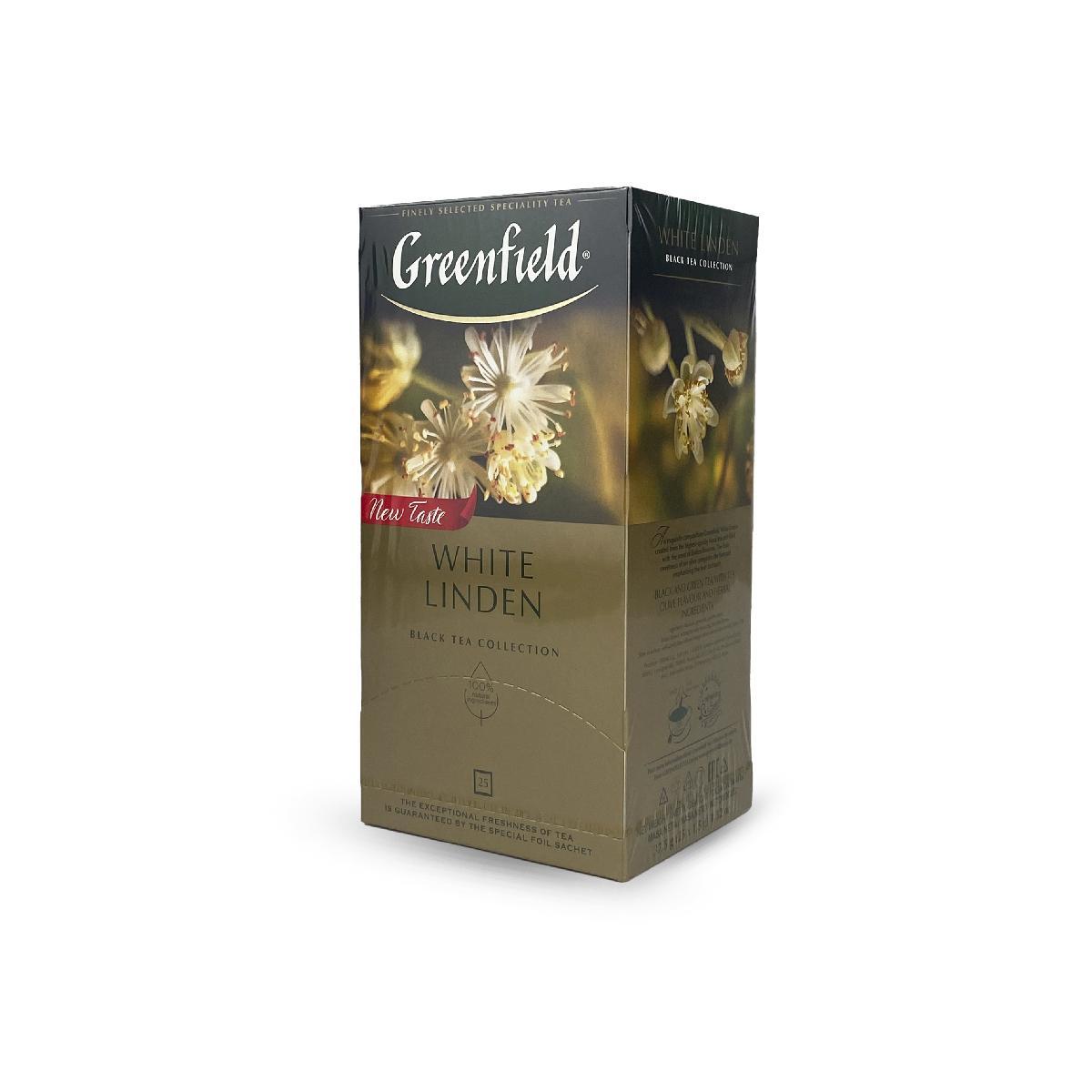 Чай Greenfield Вайт Линден черный липа и жасмин 25 пакетиков 37,5 гр., картон