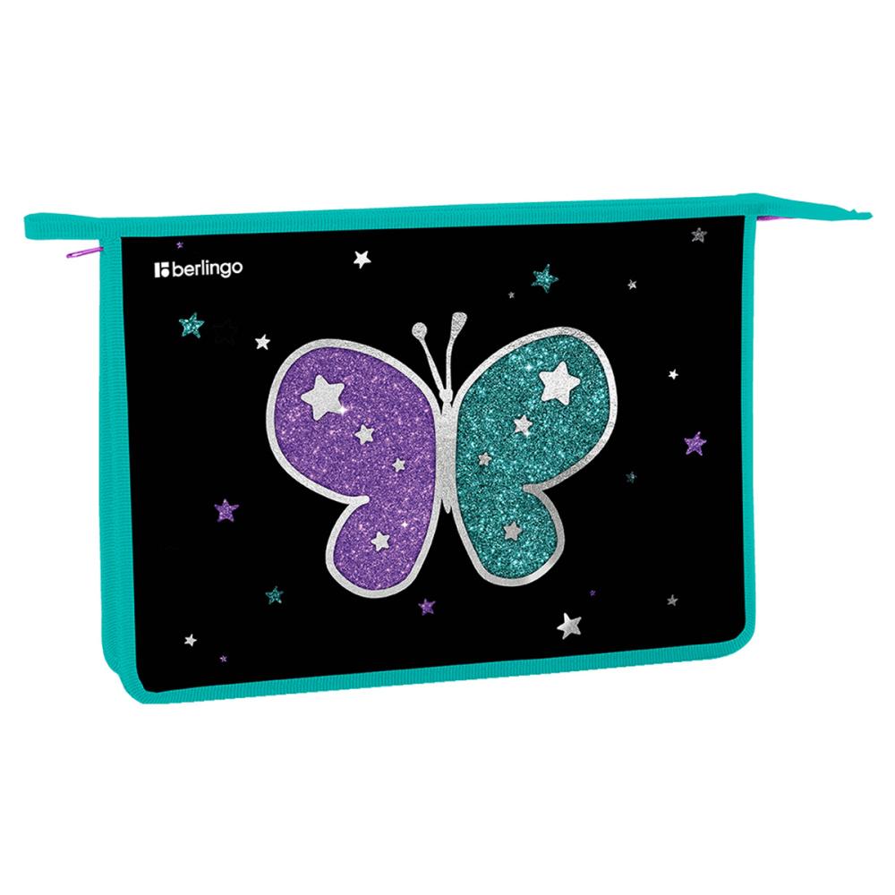 Папка Berlingo Shining butterfly А4 для тетрадей 1 отделение 340 х 245 х 40 мм на молнии пластиковая., пакет