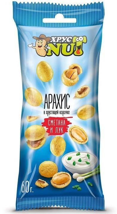 Арахис ХрустNUT сметана лук в хрустящей корочке 60 гр., флоу-пак