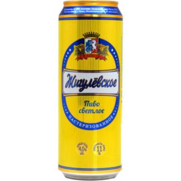 Пиво Рязанское светлое пастеризованное, Жигулевское 4%, 500 мл., ж/б