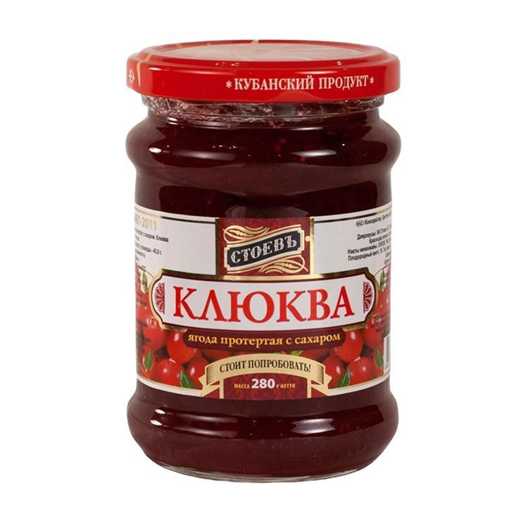 Клюква протертая СТОЕВЪ ягода с сахаром 280 гр., стекло