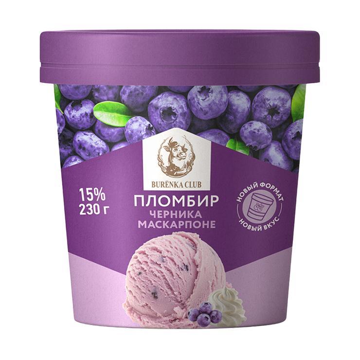 Мороженое BURENKA CLUB пломбир черничный с маскарпоне 15% 8 штук 230 гр., стакан