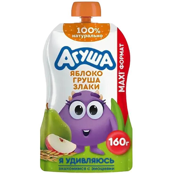 Пюре Агуша яблоко-груша-злаки с  8 месяцев 160 гр., дой-пак