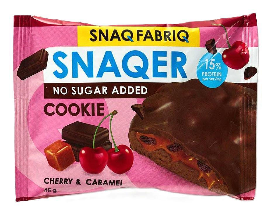 Печенье протеиновое глазированное Snaq Fabriq Snaquer Вишня и карамель 45 гр., флоу-пак