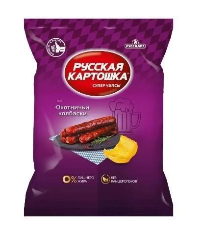 Чипсы картофельные Русская картошка со вкусом Охотничьи колбаски 140 гр., флоу-пак