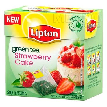 Чай зеленый в пирамидках Lipton Strawberry cake Strawberry cake, 28 гр., картонная коробка