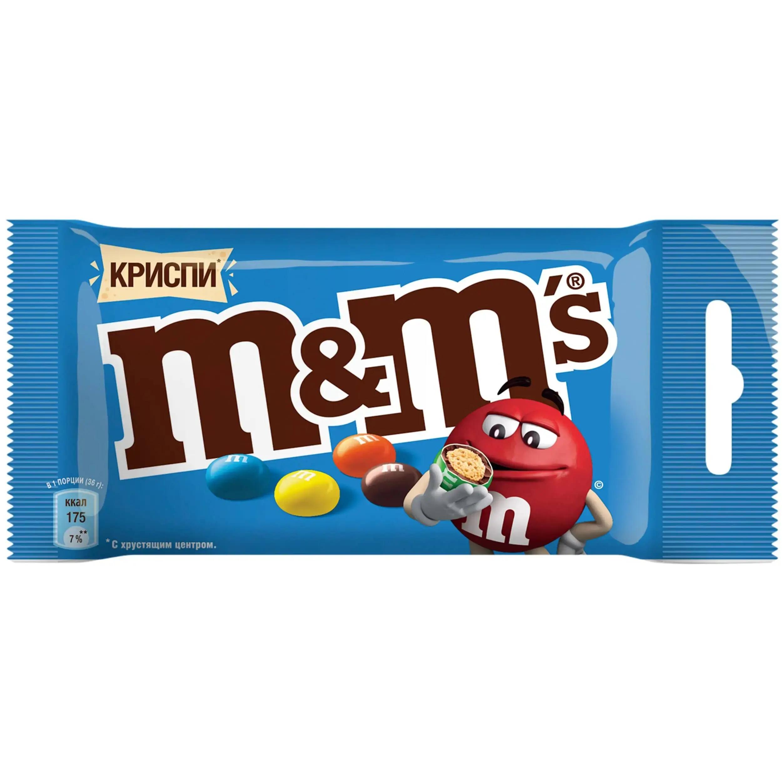Драже M&M's криспи с хрустящим центром в молочном шоколаде 36 гр., флоу-пак