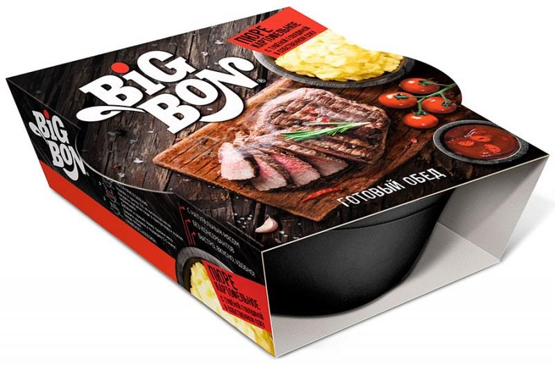 Пюре Big Bon Max картофельное с тушеной говядиной 110 гр., полистирол