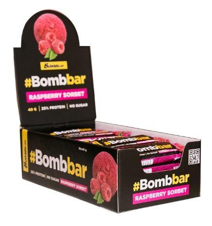 Батончик протеиновый малиновый сорбет Bombbar, 40 гр., флоу-пак