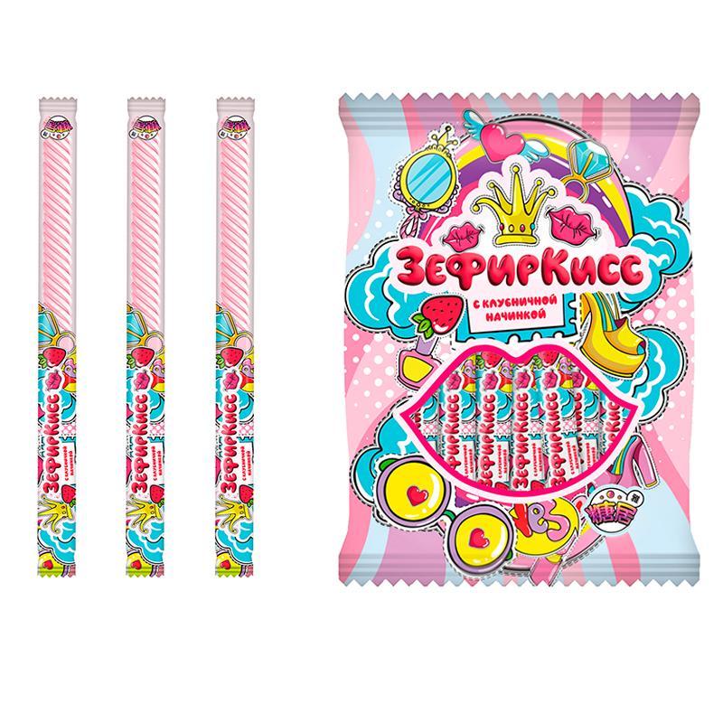 Зефир воздушный Fun Candy Lab с начинкой Зефиркисс со вкусом клубники 18 гр., флоу-пак