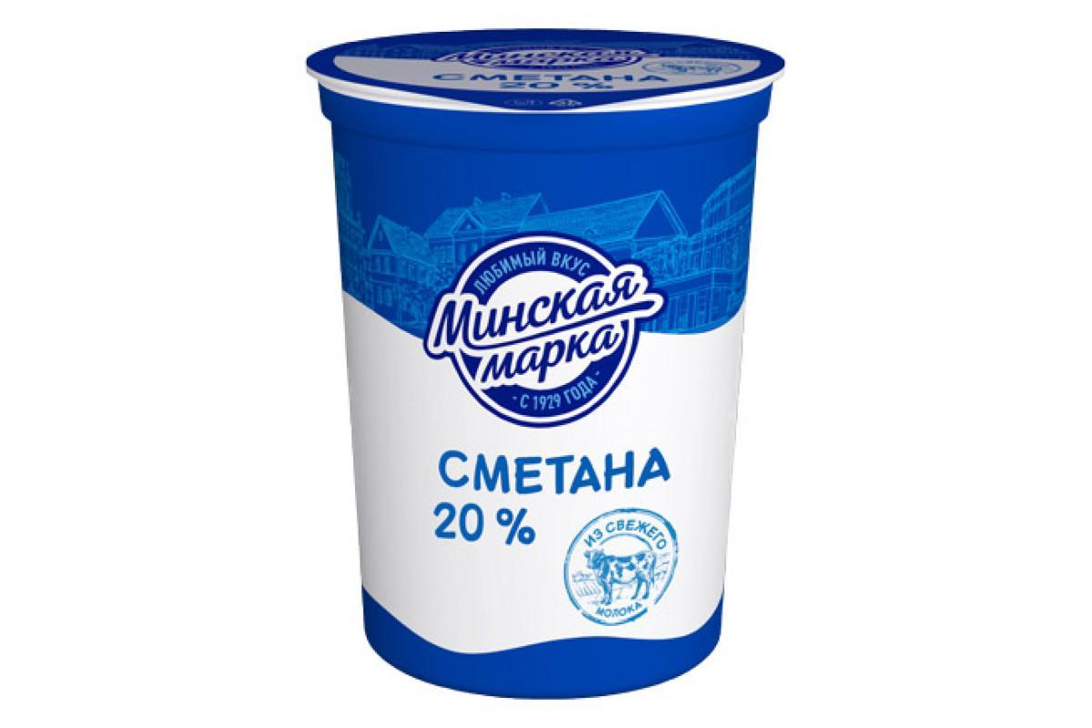 Сметана Минская марка 20%, 380 гр., стакан