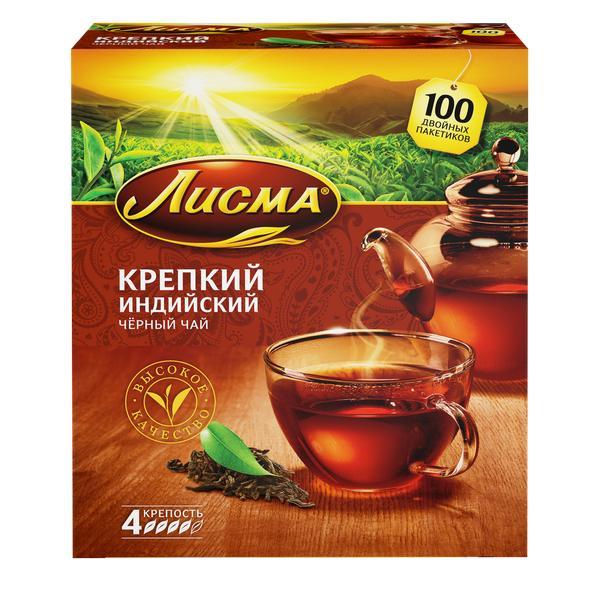 Чай черный Лисма Крепкий 100 пакетиков 200 гр., картон