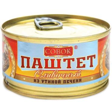 Паштет Совок сливочный из утиной печени, 190 гр., ж/б