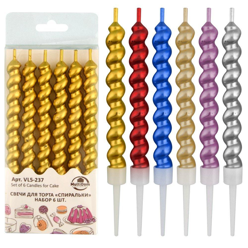 Свечи для торта Мультидомм спиральки 6 штук 8 см., пакет