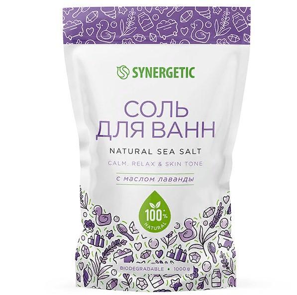 Соль для ванн Synergetic с маслом лаванды 1 кг., дой-пак