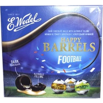 Конфеты E. Wedel Happy Barrels Football тёмный шоколад с алкогольной начинкой 176 г.