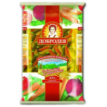 Макароны Добродея, цветные завитоны овощные, 400 гр., пакет