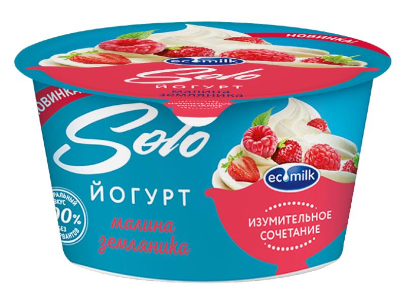 Йогурт Ecomilk Solo с малиной и земляникой 4.2% 130 гр., ПЭТ