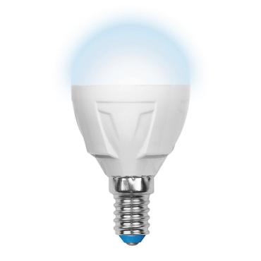 Лампа светодиодная диммируема, форма шар, матовая, белый свет, Uniel LED-G45-6W/NW/E14/FR/DIM PLP01WH, 86 гр., картонная коробка