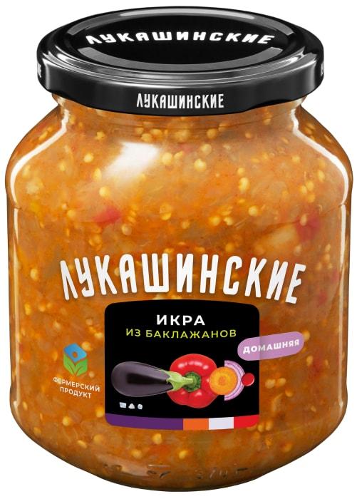 Икра Лукашинские из баклажанов домашняя обжаренная кусочками 340 гр., стекло