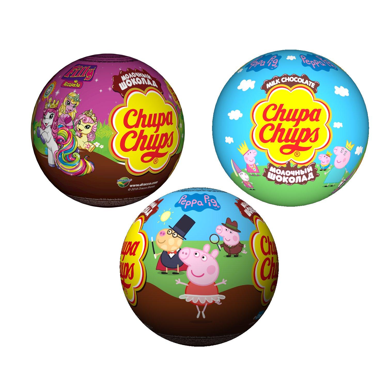 Шар шоколадный Chupa Chups молочный с игрушкой 20 гр., флоу-пак