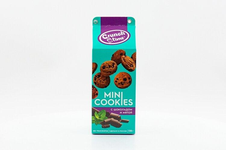 Печенье CRUNCH TIME mini cookies новогоднее сдобное с мятой и шоколадными дропсами 130 г., картон