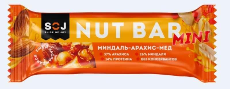 Батончик SOJ NUT BAR ореховый mini Миндаль арахис мед 30 гр., флоу-пак