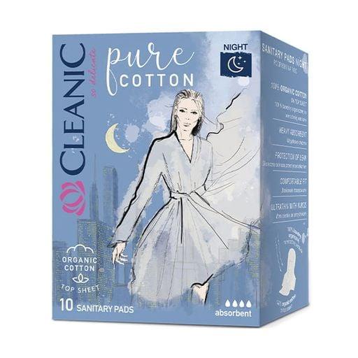 Прокладки гигиенические CLEANIC Pure Cotton (ночь 4*) 10 шт., пакет