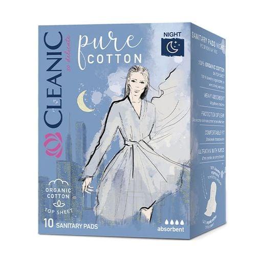 Прокладки гигиенические ночные CLEANIC Pure Cotton 10 шт., картон