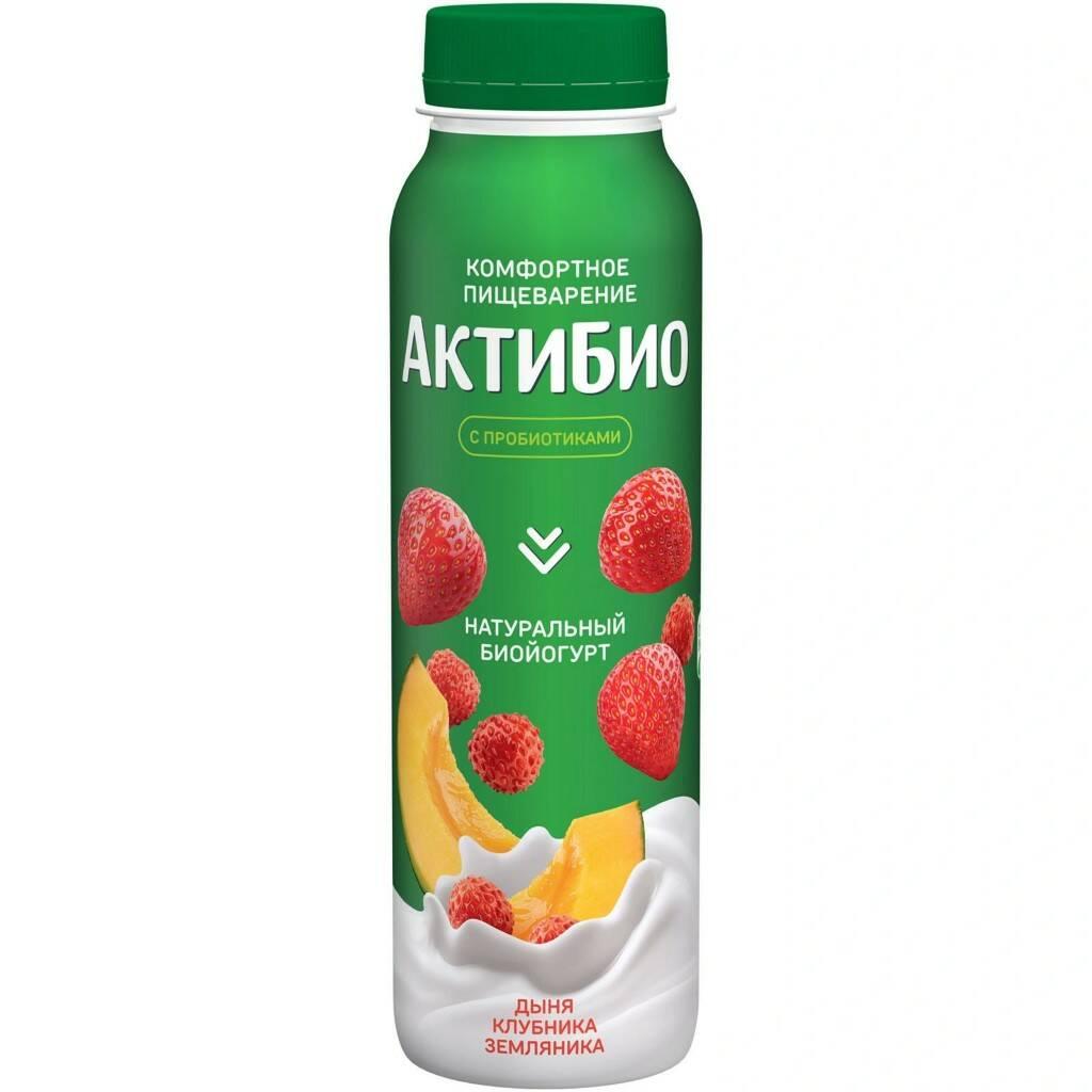Йогурт питьевой Актибио клубника земляника дыня 2% 260 гр., ПЭТ