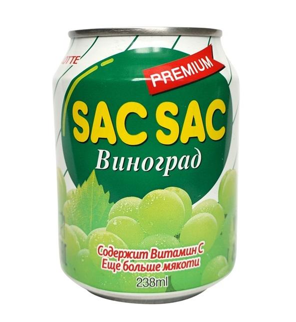 Напиток сокосодержащий Lotte Sac Sac premium виноград 238 мл., ж/б