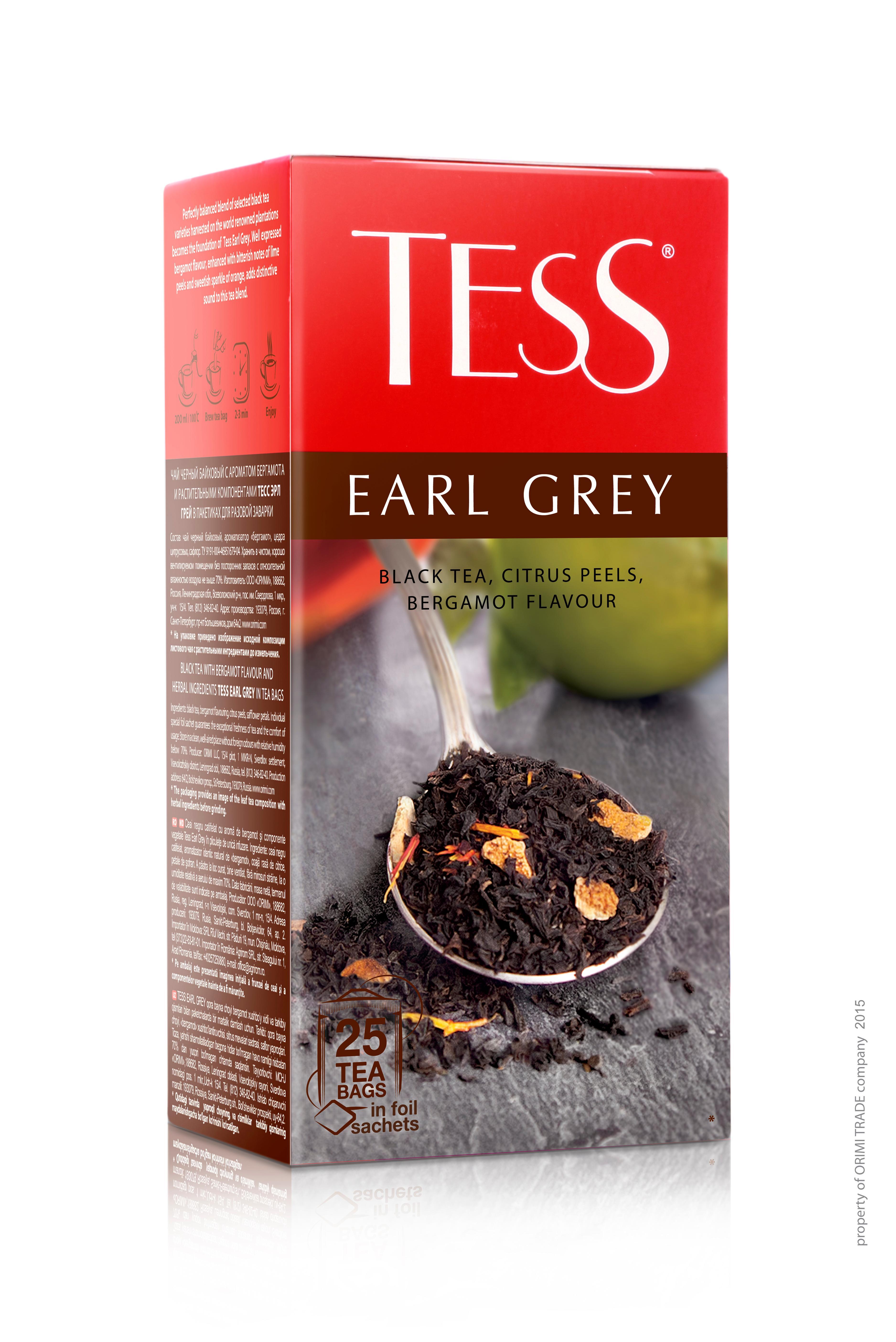 Чай Tess Earl Grey черный с добавками 25 пакетиков 37.5 гр., картон