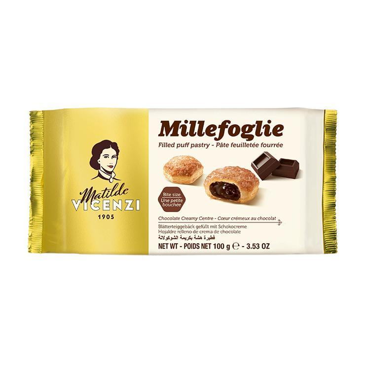 Пирожные Matilde Vicenzi Biscotti Millefoglie слоеные шоколадный крем 100 гр., флоу-пак