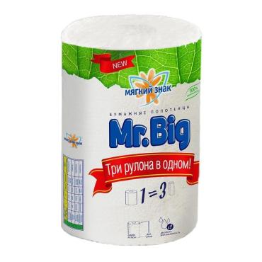 Полотенце бумажное 2 слойные 1 рул/уп., белое Мягкий знак Mr.Big, бумажная упаковка