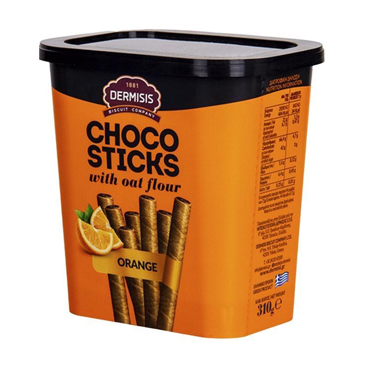 Трубочки вафельные Dermisis Choco Sticks апельсин шоколад 310 гр., ведро