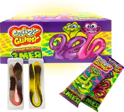 Мармелад Канди Клаб Crazy Gummy Мармеладная змея 15 гр., флоу-пак