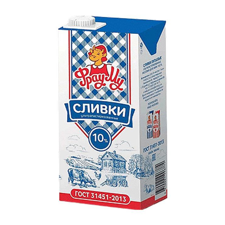 Сливки Фрау Му 10% стерилизованные 1 л., тетра-пак