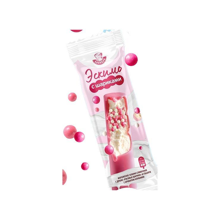 Мороженое Колибри с шариками в клубничной глазури эскимо 70 гр., флоу-пак