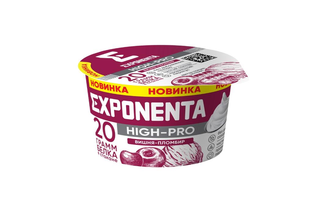 Продукт кисломолочный Exponenta High-Pro со вкусом вишня-пломбир обезжиренный 160 гр., стакан